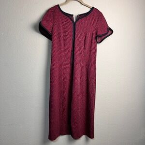 Talbots Red Navy Blue Textured Knit Sheath Dress‎ Short Sleeve Split Neck Size 4